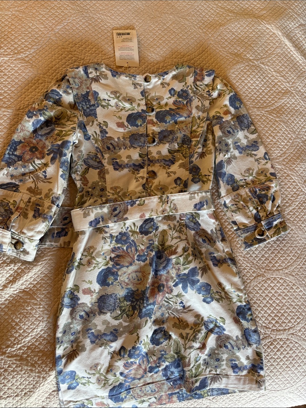 Sézane Cream Mini Dress with Blue and Green Floral Print - Picture 5 of 6